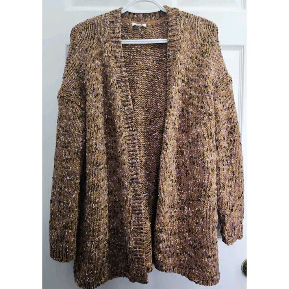 J.Jill Utopia Mixed Cardigan Chunky Sweater Size MP Orange Open Front